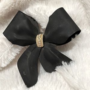 Black Vintage Metal Brooch w Rhinestone Center Gold Accent - New